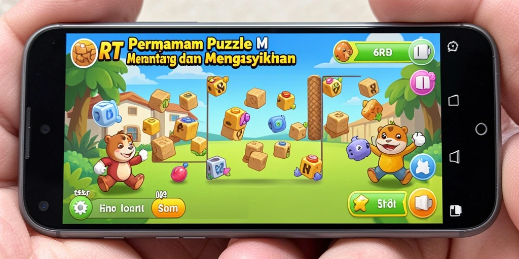 Screenshot utama 6RT menampilkan gameplay puzzle yang menarik dan penuh warna.