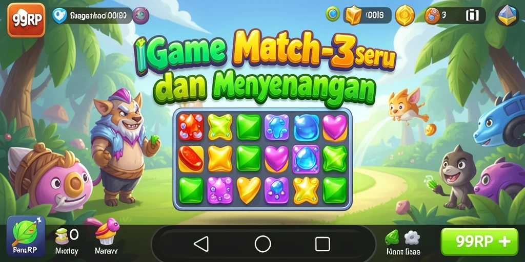 Tampilan gameplay seru dari 99RP dengan objek warna-warni.