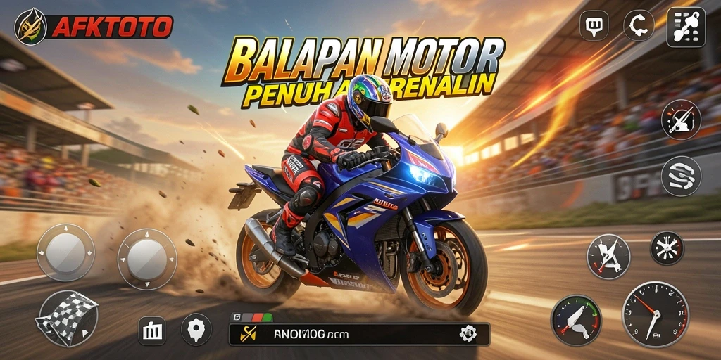 Tampilan gameplay menegangkan dalam AFKTOTO saat balapan motor cepat.