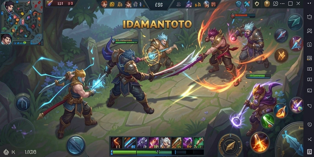 Tangkapan layar gameplay <strong>IDAMANTOTO</strong> yang menunjukkan aksi pertarungan tim yang epik.