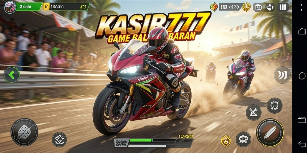 Screenshot gameplay KASIR777 yang menampilkan balapan motor mendebarkan.