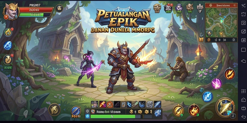 Screenshot gameplay PRG007 yang menampilkan pertempuran epik di dunia MMORPG.