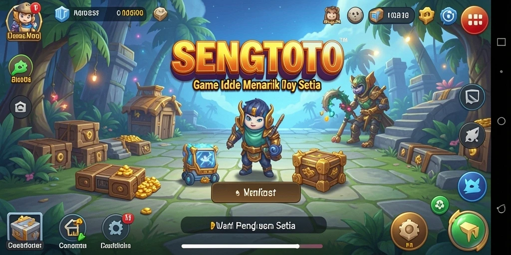 Screenshot SENGTOTO menampilkan karakter dengan sumber daya yang melimpah dalam gameplay Idle.